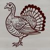 A cartoon illustration of a domesticated turkey standing in a farm setting.