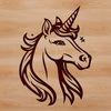 A detailed illustration of a unicorn's head, depicted as a mythical creature from fairy tales.