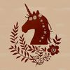Whimsical Creature SVG Design A detailed illustration of a mythical creature's head with a long neck and horn.