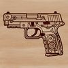 A detailed digital illustration of a handgun in a graphic format.
