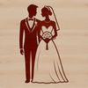 Love in Bloom Vector Wedding Design A bride and groom standing together, surrounded by floral elements in a vector design.