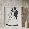 Romantic Wedding SVG Clipart Design A digital illustration of a bride and groom in a romantic setting, designed as vector art.
