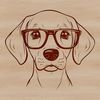 Puppy in specs A portrait of a Weimaraner dog wearing glasses with a serious expression.