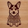 A vector illustration of a Welsh Corgi sitting on its haunches.