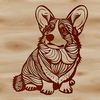 A stylized illustration of a sitting Welsh Corgi breed dog with ornate details.
