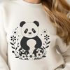 Friendly Feline Alternative: Panda in Bamboo A digital illustration of a panda sitting among bamboo stalks.