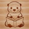 A close-up illustration of a wild otter holding a book in its paws.