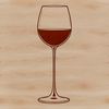 A transparent, scalable vector graphic of a wine glass filled with red wine.