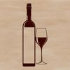 A stylized illustration of a wine glass with a bottle in the background, designed as a vector graphic.
