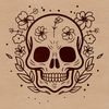 A stylized illustration of a witch's spellbook with an ornate skull design, suitable for Halloween decorations.
