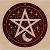 A stylized illustration of a witch's pentagram surrounded by eerie symbols, suitable for Halloween-themed designs.