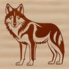 A standing wolf with a wild expression.