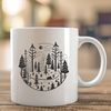 A detailed illustration of a lush forest with trees, foliage, and a serene atmosphere, ideal for vector design and printing.