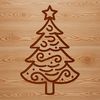 Simple line drawing illustration of a traditional Christmas tree with decorations.