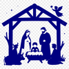 SVG illustration of the traditional Christmas Nativity scene with Mary, Joseph, baby Jesus, and angels.