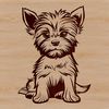 Cute Yorkie Silhouette A small breed dog with a distinctive mustache sitting on its hind legs.