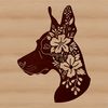 Doberman Pinscher Breed Profile with Floral Accents A Doberman Pinscher breed profile with ornate floral details on its head.