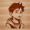 A young boy standing in front of a blurred background, illustrated in a simple style.