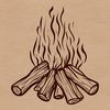 Flames Flickering in the Woods Illustration of a campfire with flames burning in a rustic outdoor setting.