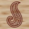 An ornate paisley pattern featuring curved shapes with symmetrical design.