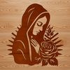 Ornate Floral Queen of Heaven Icon A traditional representation of the Virgin Mary with ornate floral details surrounding her head.