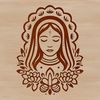 Religious Art Vector Illustration Ornate illustration of the Virgin Mary surrounded by floral patterns, suitable for religious art and designs.