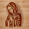 Illustration of Virgin Mary in ornate religious attire.
