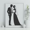 Free Vector Wedding Graphics A wedding-themed illustration featuring a bride and groom in a romantic setting.