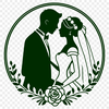 Romantic Couple Illustration A digital illustration of a bride and groom in a romantic pose, suitable for various design applications.