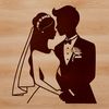 Bride and Groom Illustration A detailed illustration of a bride and groom standing together, surrounded by flowers and foliage.