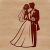 Whimsical Wedding SVG Design Wedding illustration featuring a bride and groom standing together, surrounded by flowers and foliage.