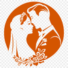 Floral Wedding Illustration A bride and groom standing together, surrounded by floral patterns and decorations.