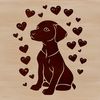 Cute Sitting Dog Illustration with Love Hearts A vector illustration of a sitting Weimaraner with love hearts, suitable for various design applications.