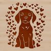 Loving Weimaraner Breed Clip Art A stylized illustration of a sitting Weimaraner dog surrounded by love hearts.