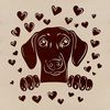 Love-Struck Dog Peeking Out A vector illustration of a Weimaraner peeking out from behind a pair of love hearts.