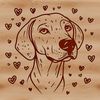 Loyal Companion with Love A loyal Weimaraner breed dog sitting on a surface with overlayed heart shapes.