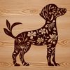Weimaraner Portrait with Floral Background A portrait of a Weimaraner breed dog standing on its hind legs, set against a floral background.