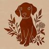 Whimsical Floral Dog Breed Portrait A detailed digital artwork of a Weimaraner puppy surrounded by floral elements.