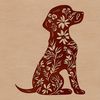 Sitting Dog in Floral Setting A sitting Weimaraner dog in a floral setting.
