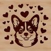 Adorable Dog with Love Hearts SVG A vector illustration of a happy Welsh Corgi with love hearts around its head.