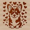 Adorable Dog Clip Art with Love Hearts A playful Welsh Corgi sitting with love hearts surrounding its head and body.