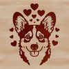 Welsh Corgi Head with Love Hearts Illustration A stylized illustration of a Welsh Corgi's head, surrounded by love hearts.