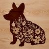 A cute Welsh Corgi in a floral setting. A sitting Welsh Corgi breed dog in a floral setting.