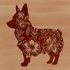 Floral Patterned Puppy Portrait A cute standing dog with a floral pattern on its fur, depicted in vector format.