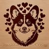Adorable Welsh Corgi Silhouette with Hearts A depiction of a Welsh Corgi's head with love hearts surrounding it.