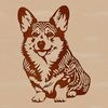 Beautiful Vector Dog Image A detailed illustration of a sitting Welsh Corgi breed dog with ornate design elements.