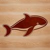 Simple line drawing of a smiling whale with rounded features and gentle expression.
