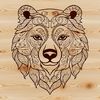 An ornate illustration of a bear's head, featuring intricate details suitable for vector graphics.