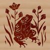 Toad in a Flower Garden A green toad in a floral garden setting.