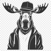 Whimsical Moose in a Fancy Hat A stylized illustration of a moose wearing an oversized hat in a whimsical design.
